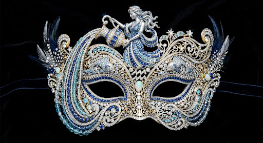 Pisces — Twin Fish — Silver filigree mermaid in sapphire crystal