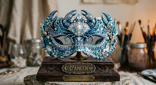 Cancer — The Crab — Sapphire crab, pearls and hand-set crystal tide