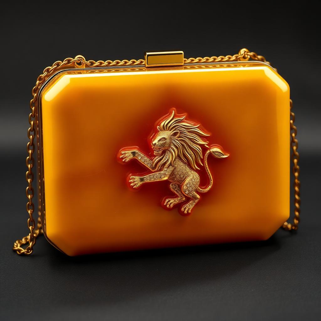 Leo Zodiac Hard-Case — Amber gold case with a rampant lion