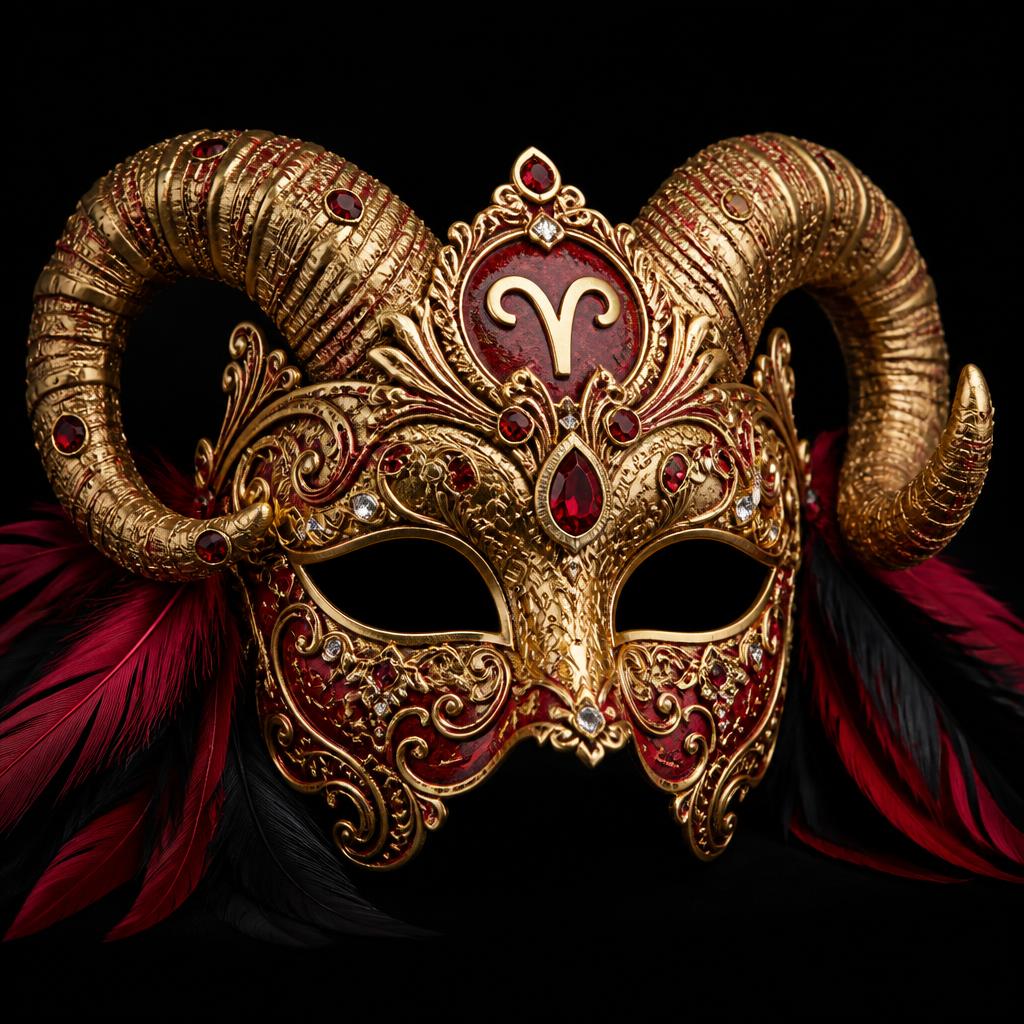 Aries — The Ram — Sculpted gold horns with ruby crystals