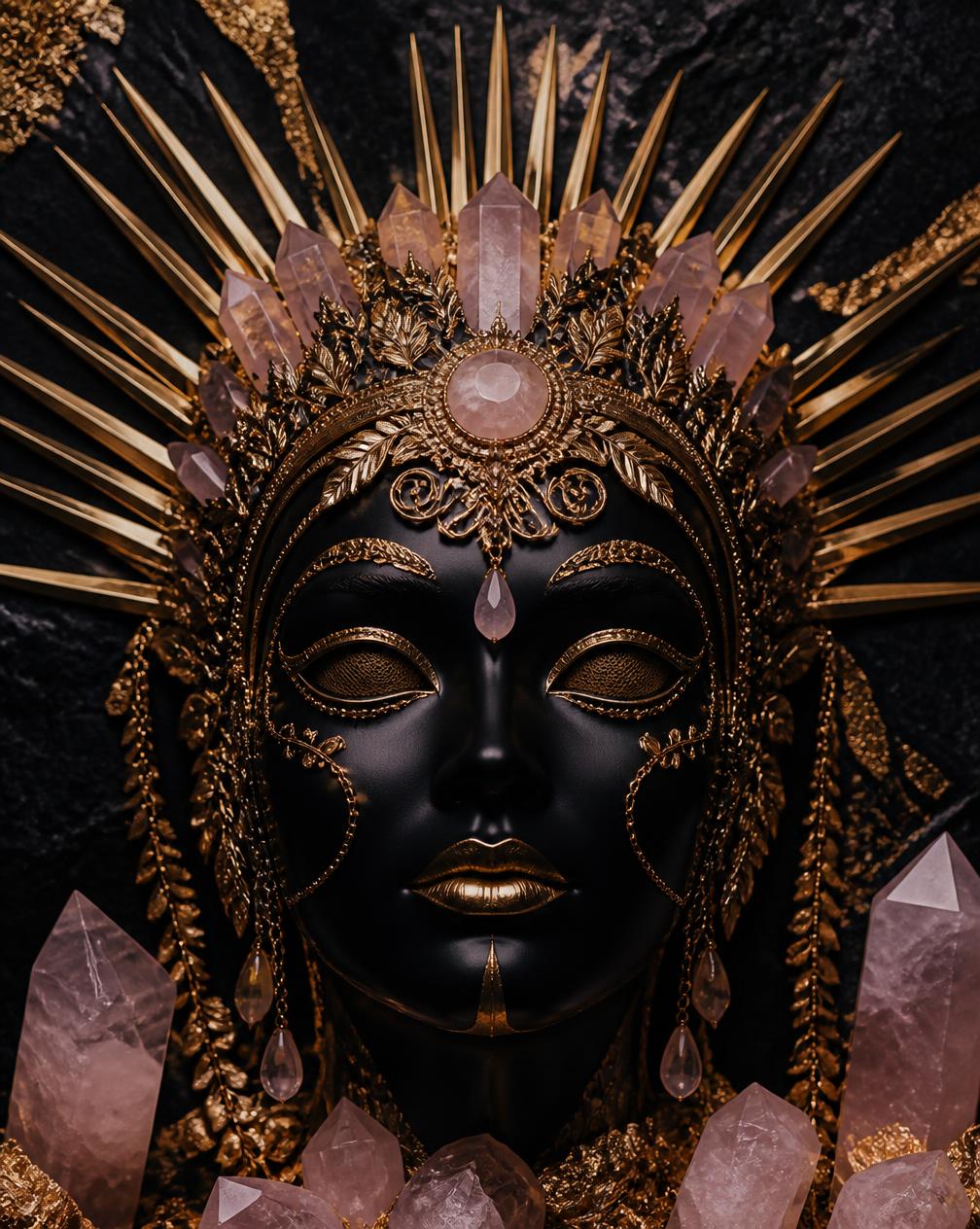 Aurora — Goddess of Dawn — Sunrise rays and raw rose quartz