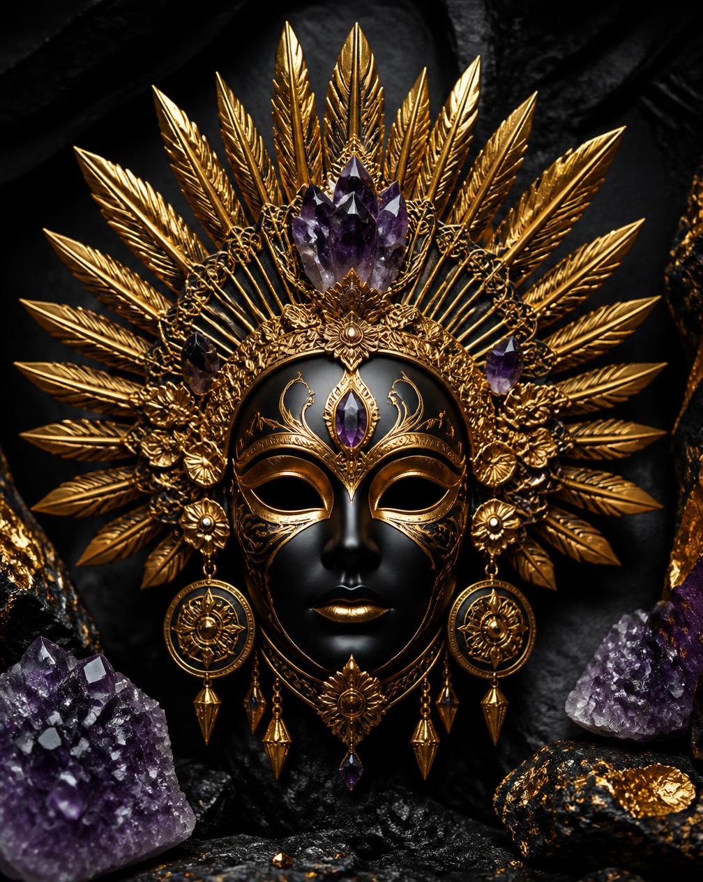 Helios — Sun God — Gilded sun rays with raw amethyst