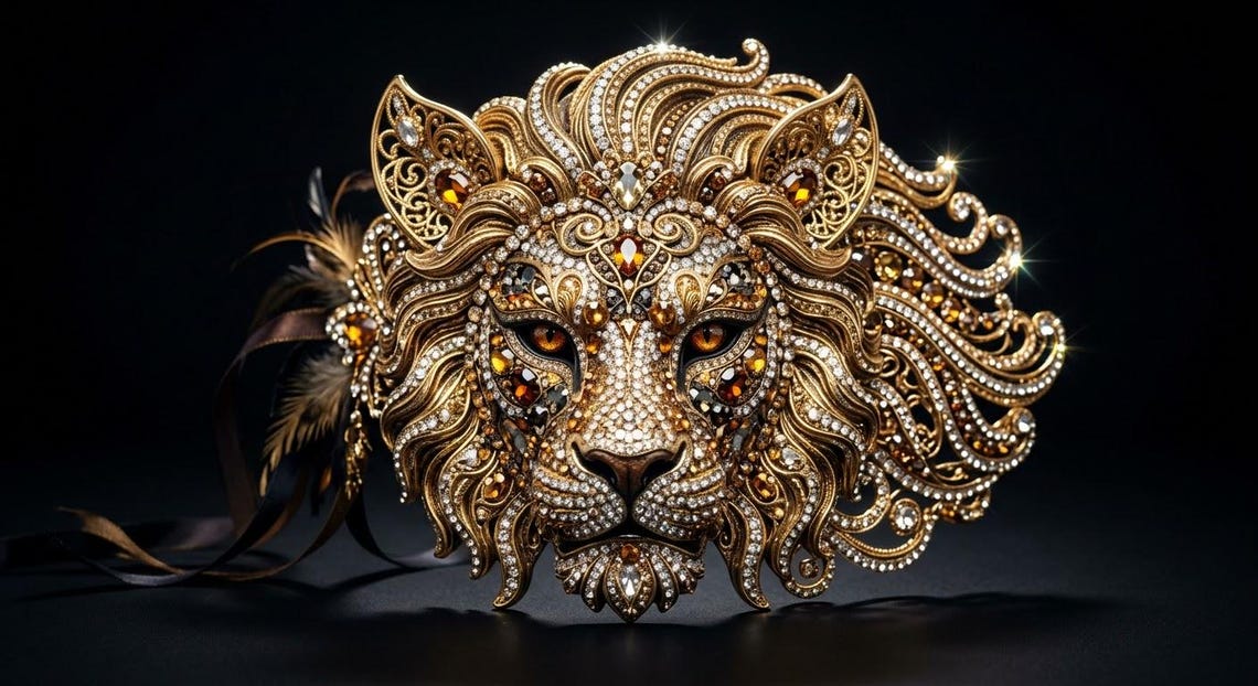 Leo — Lion's Mane — Gold-toned lion with amber and clear crystals