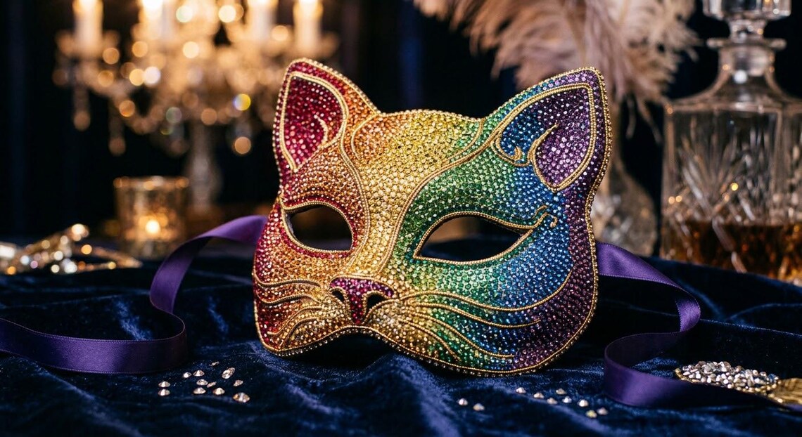 Prism Cat — Rainbow crystals, pointed ears, satin ties