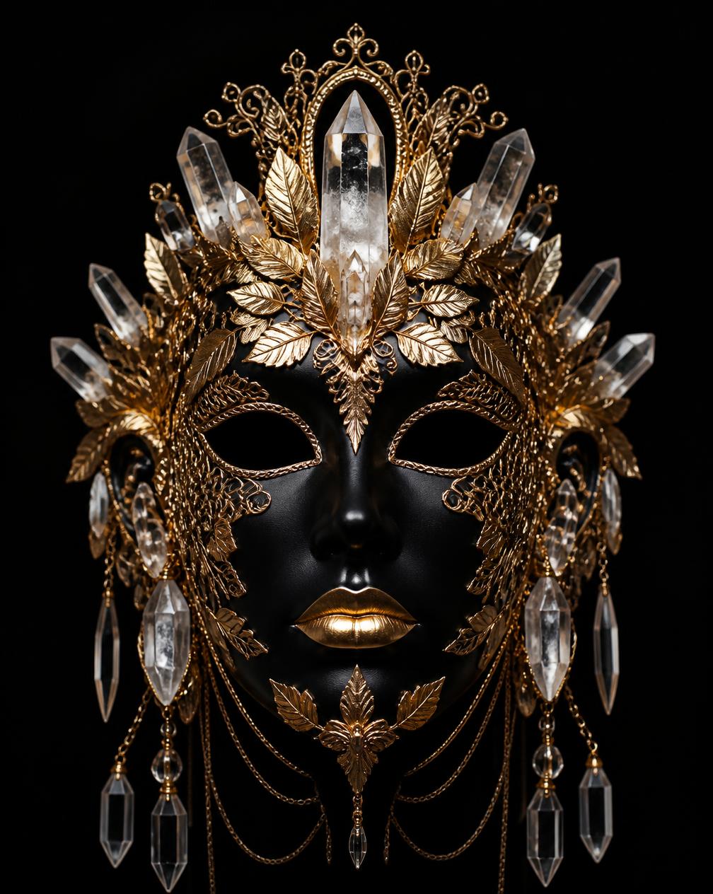Selene — Moon Goddess — Black and gold crown of raw clear quartz