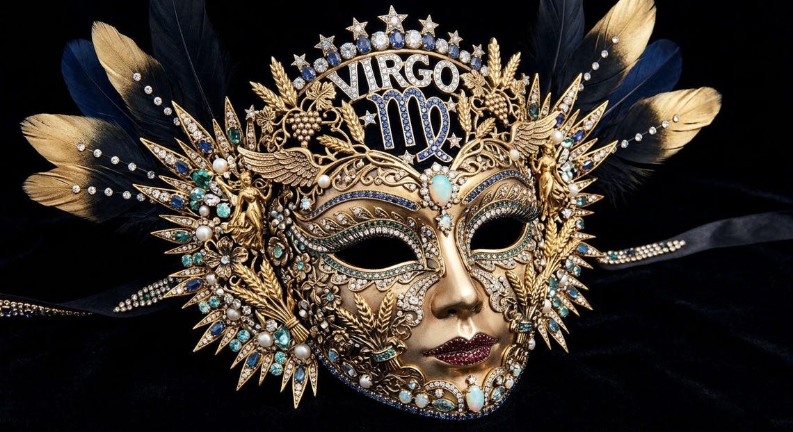 Virgo — Wheat & Wing — Blue and clear crystals with wheat stalks