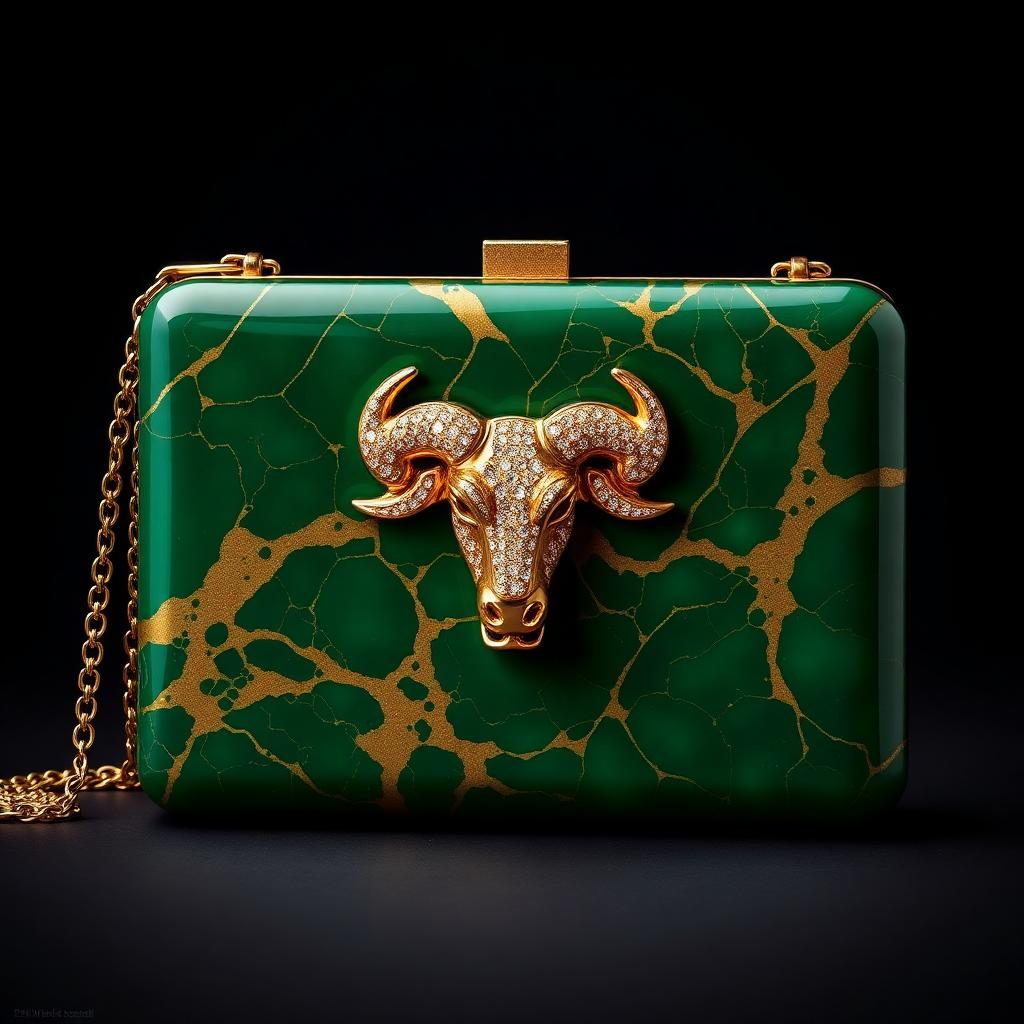 Taurus Zodiac Hard-Case — Emerald and gold marbling with a bull emblem